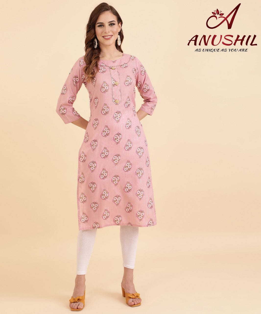 Cotton Lurex Printed Kurti With Gota Pati, Pink A-501