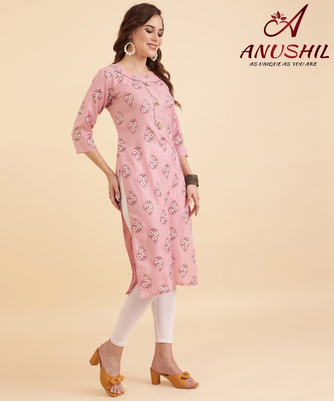 Cotton Lurex Printed Kurti With Gota Pati, Pink A-501