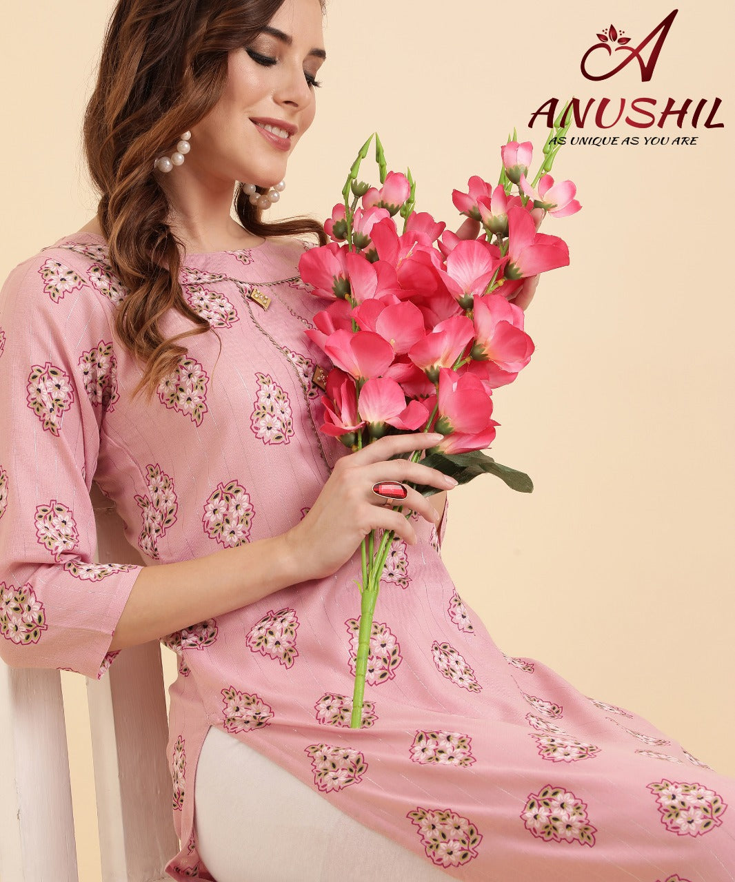 Cotton Lurex Printed Kurti With Gota Pati, Pink A-501