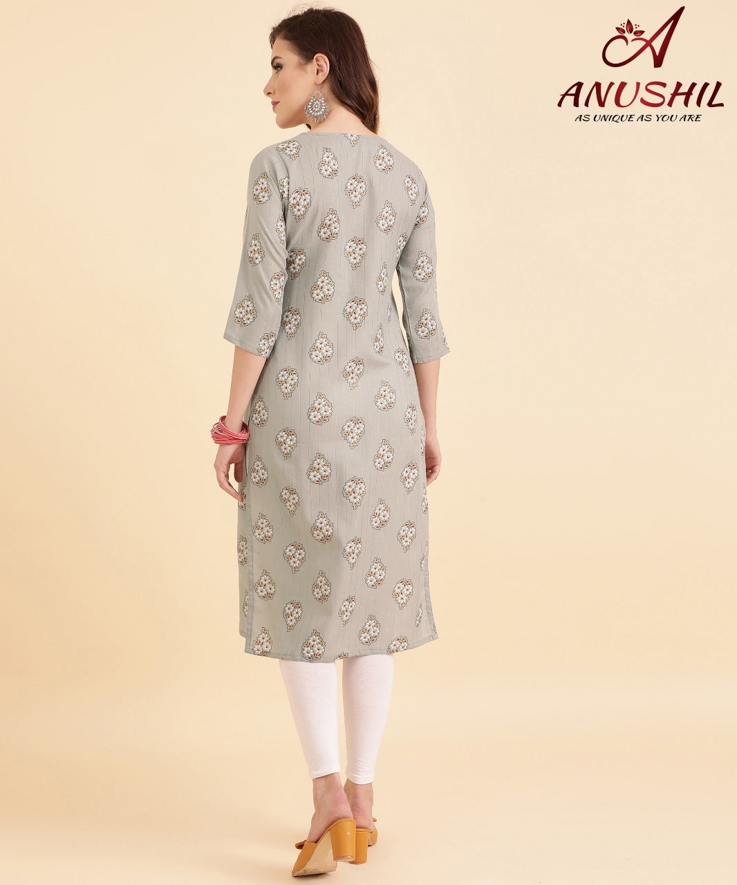 Cotton Lurex Printed Kurti With Gota Pati, Grey A-501