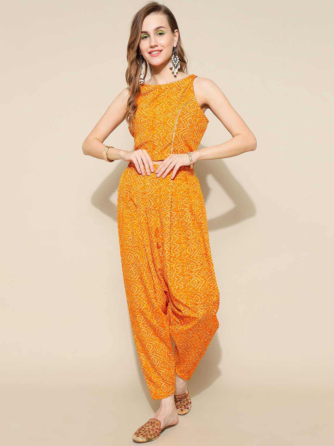 ANUSHIL Elegant Chundri Co-ord Set for Women - Perfect Ethnic Ensemble - Trendy Two-Piece Outfits(Yellow)