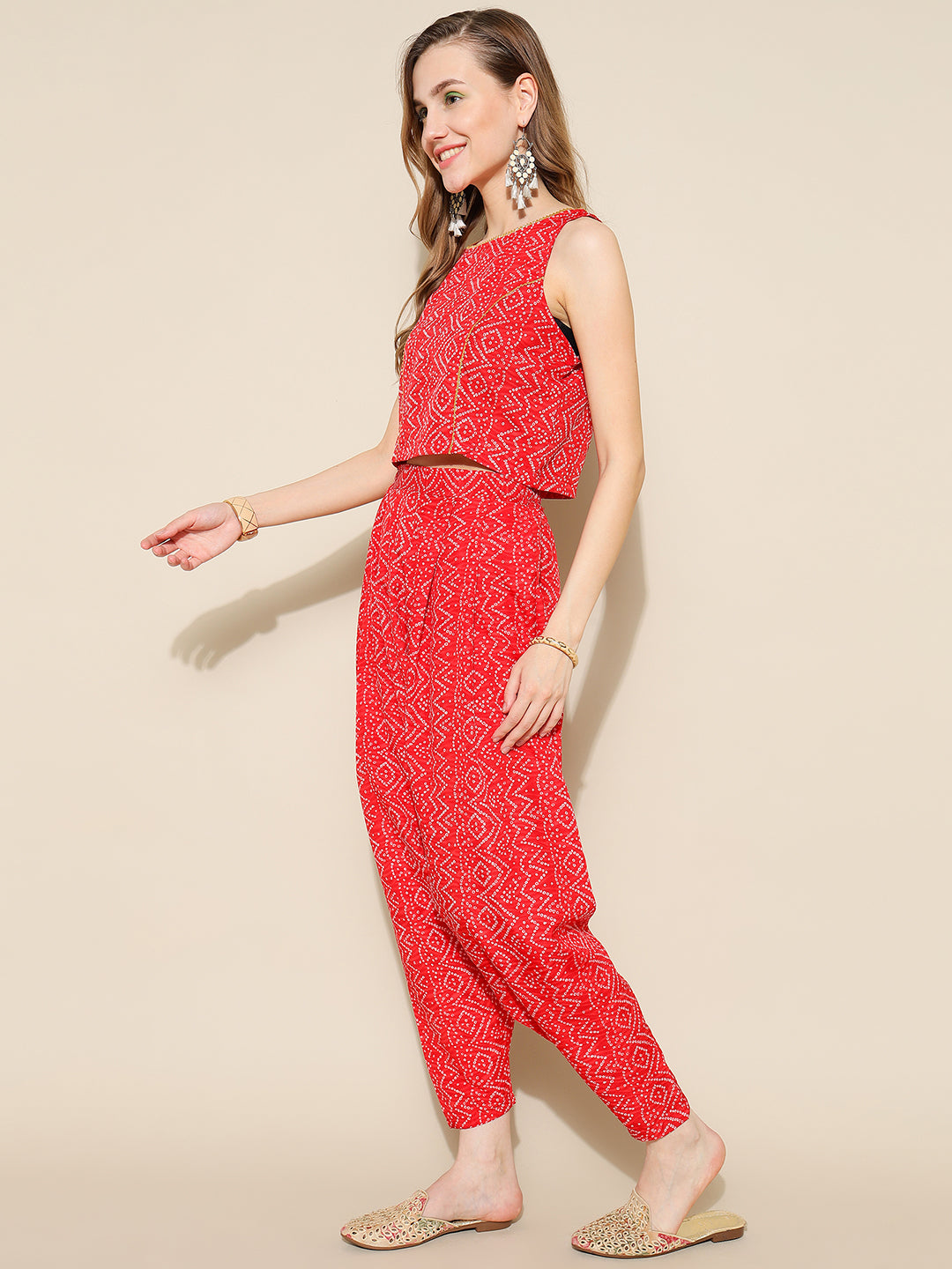 ANUSHIL Elegant Chundri Co-ord Set for Women - Perfect Ethnic Ensemble - Trendy Two-Piece Outfits(Red)