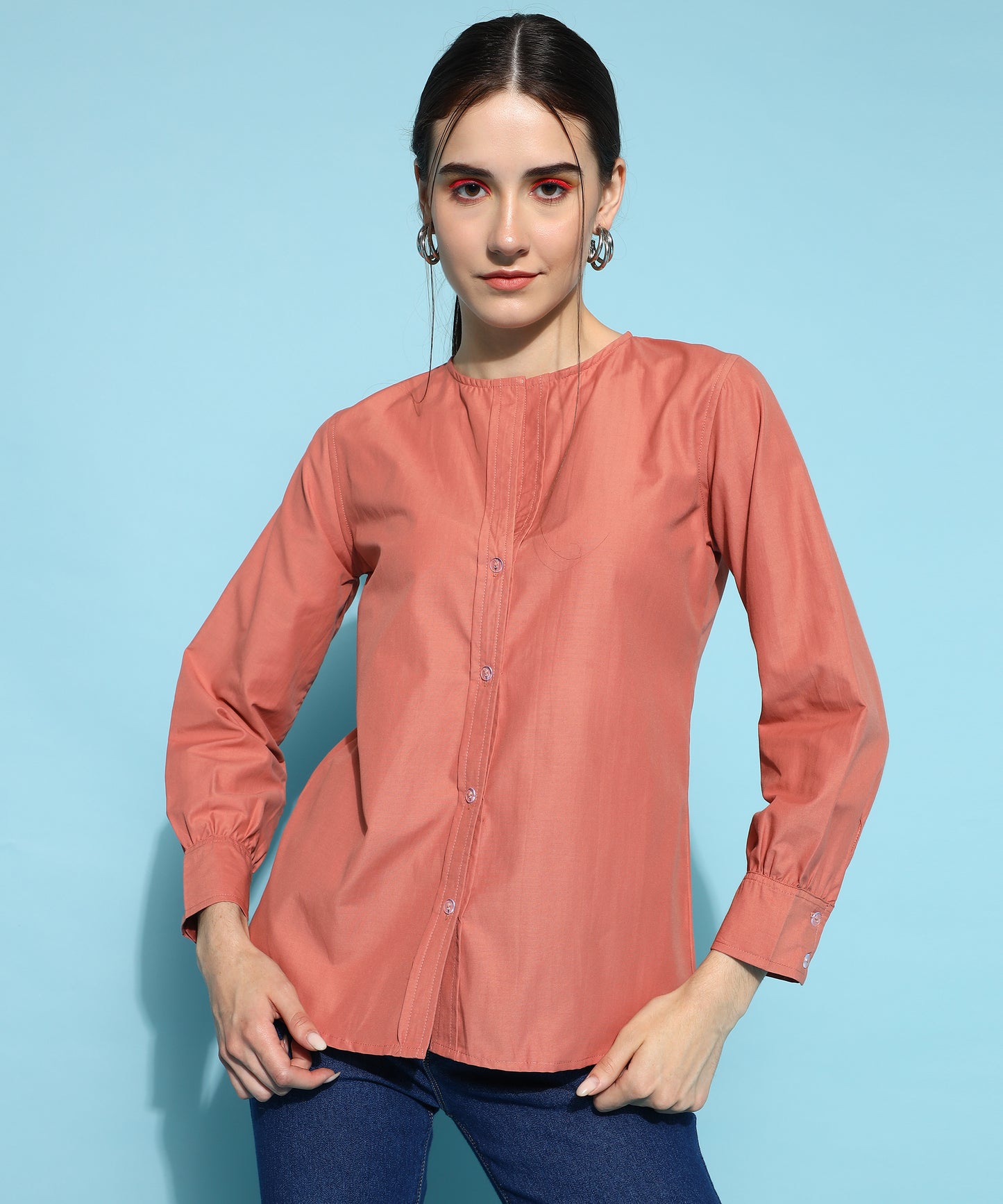 ANUSHIL Women's Formal Shirts Collection: Blue Cotton, Regular Fit, Full Sleeves - Perfect for Office