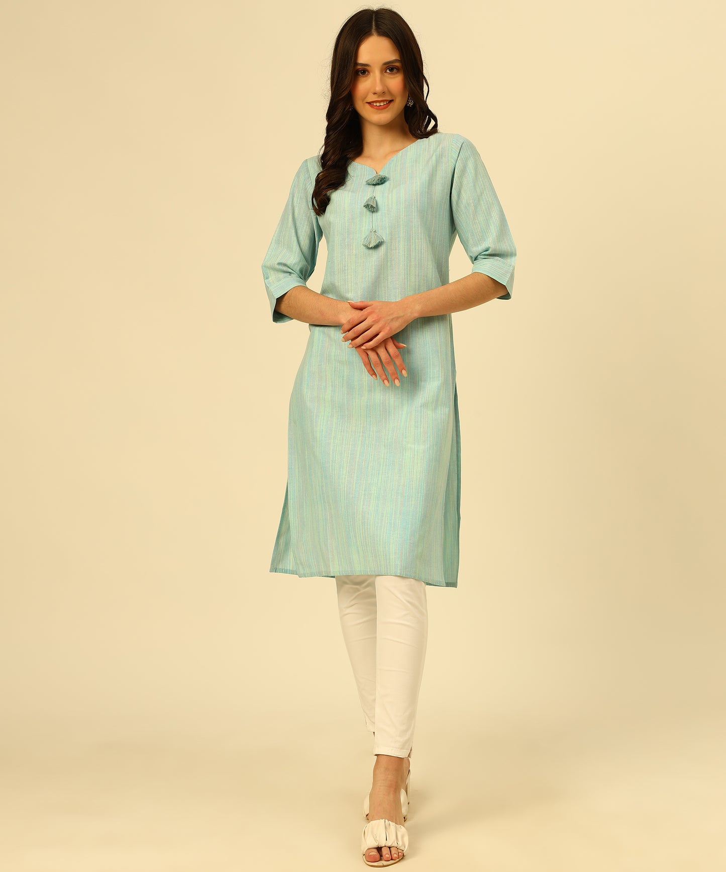 Cotton Self Weaved Multi Colour Kurta Design, Blue