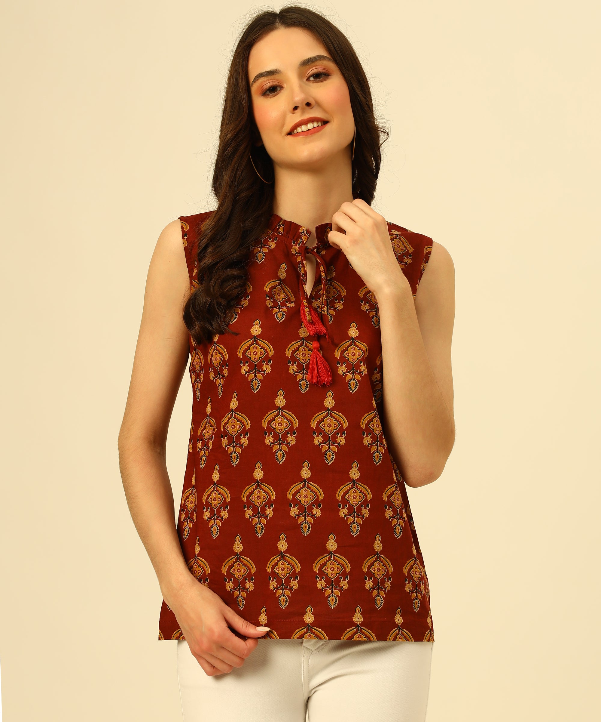 Red Cotton Readymade Sleeveless Blouse with Embroidery – ShopBollyWear.Com