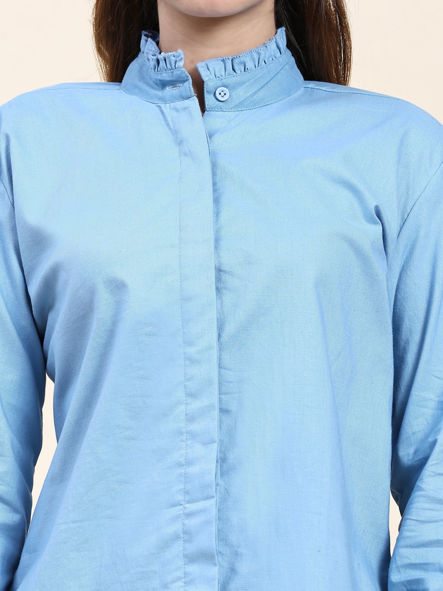 ANUSHIL Women's Cotton Shirts : Comfortable and Fashionable with Gathered Neck and Sleeves, Blue