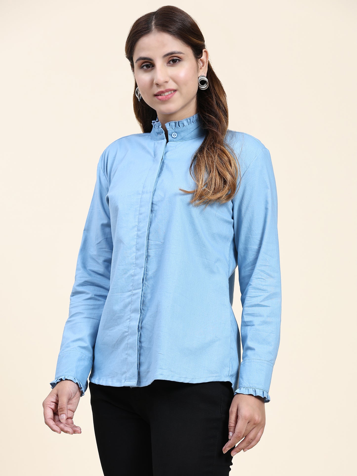 ANUSHIL Women's Cotton Shirts : Comfortable and Fashionable with Gathered Neck and Sleeves, Blue