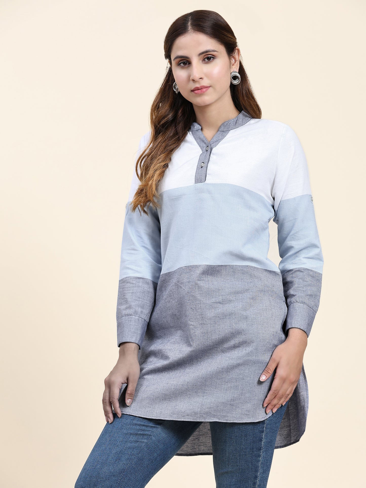 ANUSHIL Women's Cotton Multi Stripe Shirts: Comfortable and Fashionable with V-Neck and Sleeves