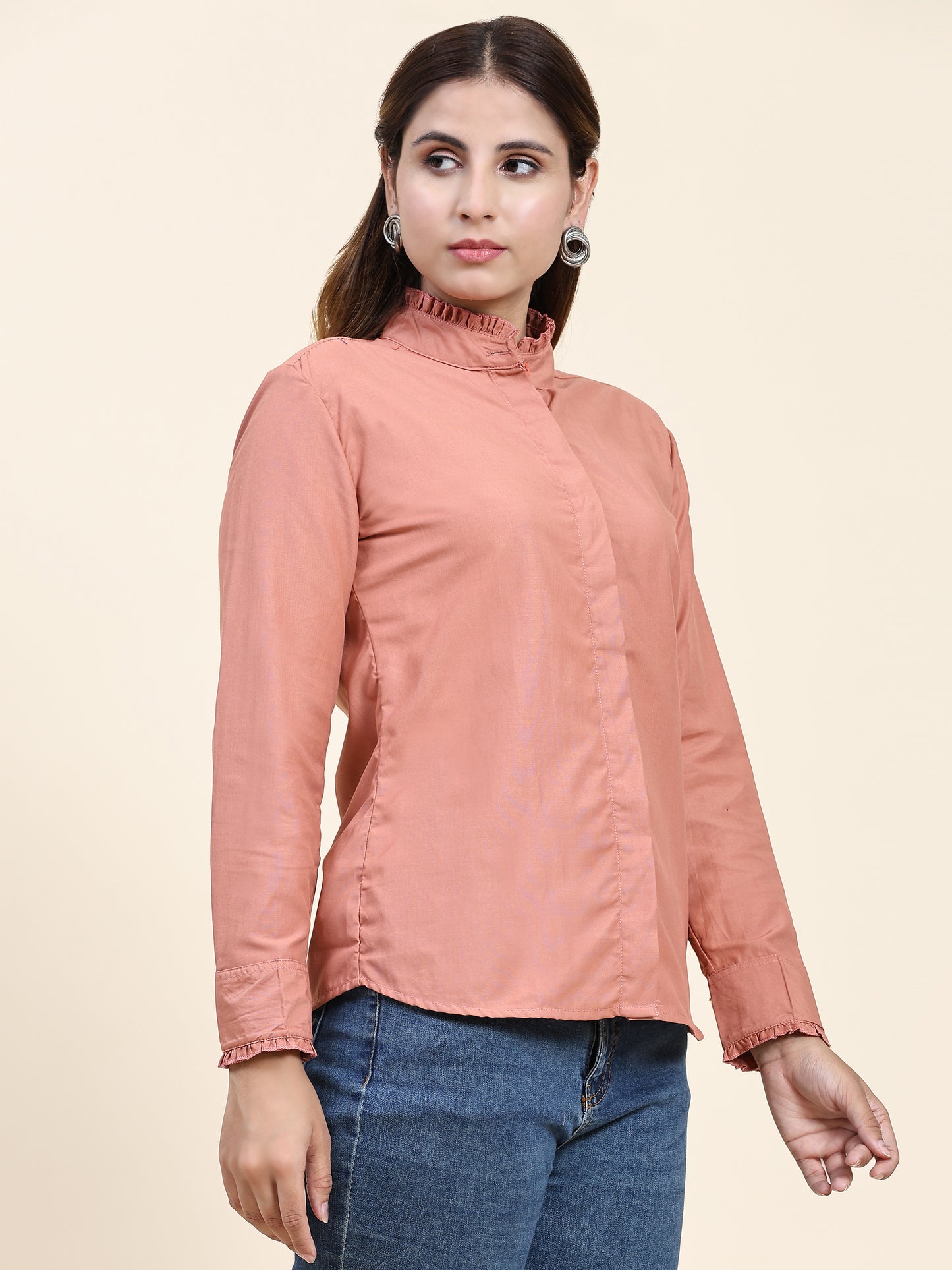ANUSHIL Women's Cotton Shirts : Comfortable and Fashionable with Gathered Neck and Sleeves, Brown