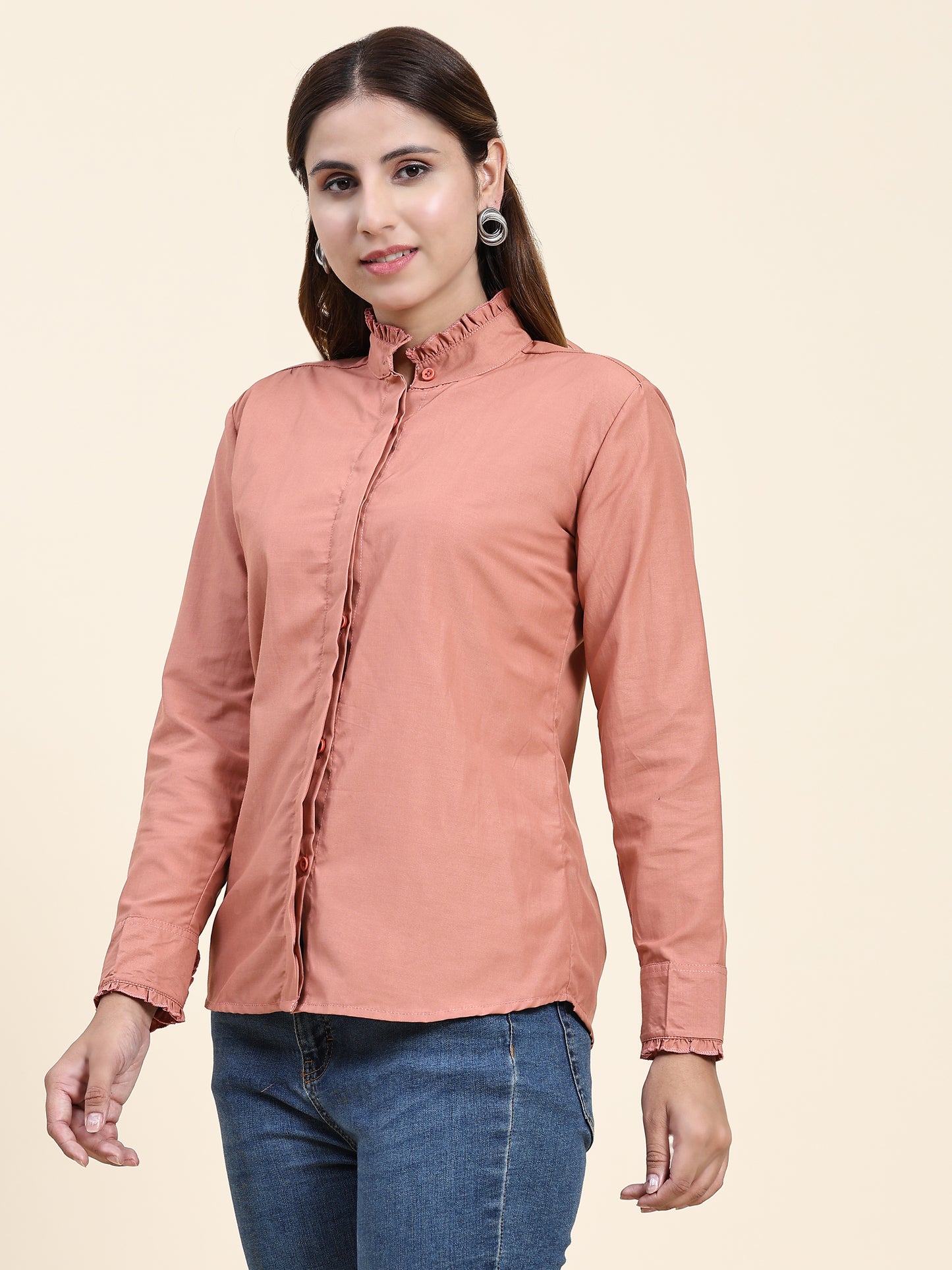 ANUSHIL Women's Cotton Shirts : Comfortable and Fashionable with Gathered Neck and Sleeves, Brown