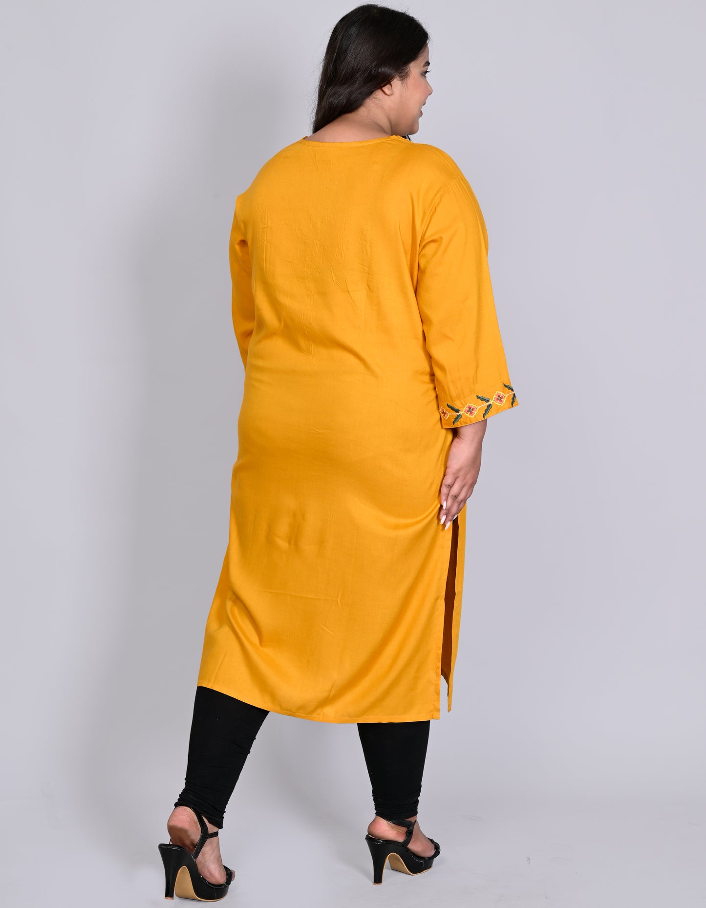 ANUSHIL Women Embroidered Straight Fit Kurta (Yellow)