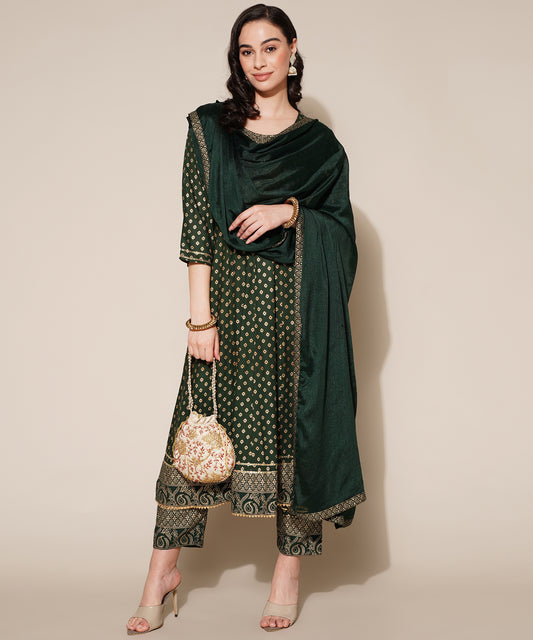 Anushil Anarkali Kurta Set with Dupatta Green