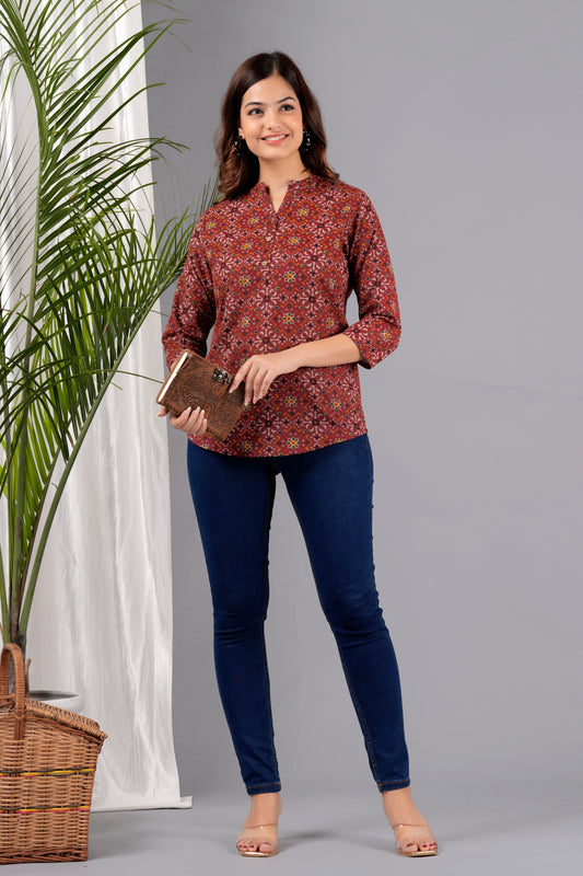 Women's Kurti & Tops| Stylish, Latest Cotton Kurti, Top Collection(Red)