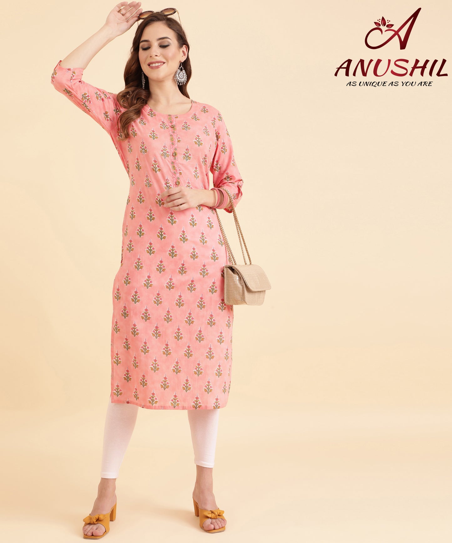Cotton Printed Rayon Kurti With Embroidery Work, Pink A-504