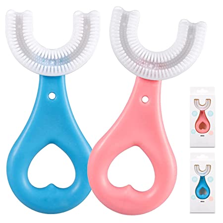 U Shaped Toothbrush For Toddlers 360 cleansing method with its U-shape brush head, perfectly achieve three-sided fitting of teeth and gums to help effectively clean teeth. Multi-layer bristles design give teeth full protection without worrying if there's a missed spot on your child's teeth.