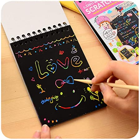 Kids Stationery Magic Notebook Sketch Scratch Paper Note Drawing Educational Book+Wooden Pencil (Pack of 2)
