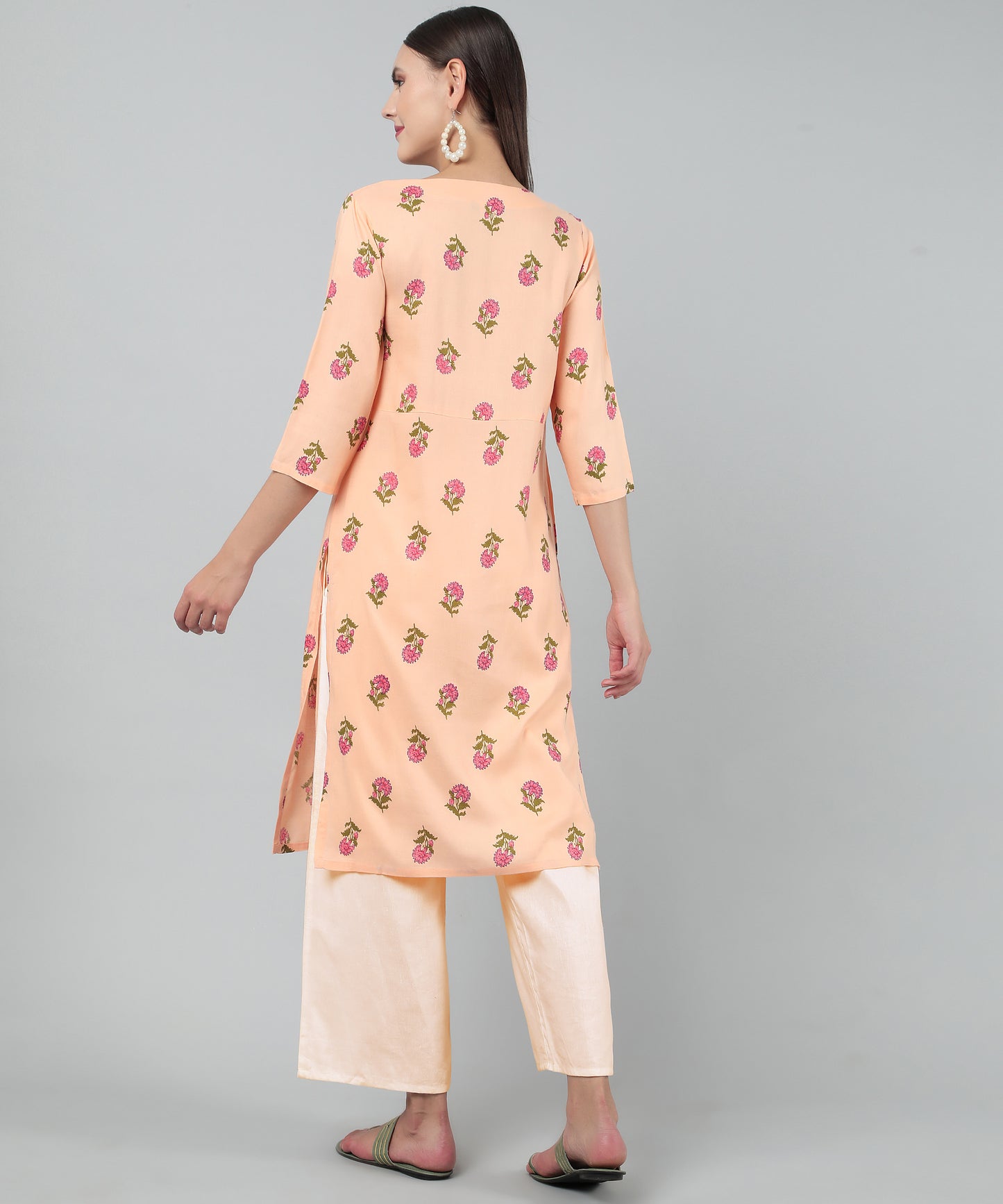 Floral Printed Rayon Cotton Kurti Knee Length With Center Pleat Stylish Design