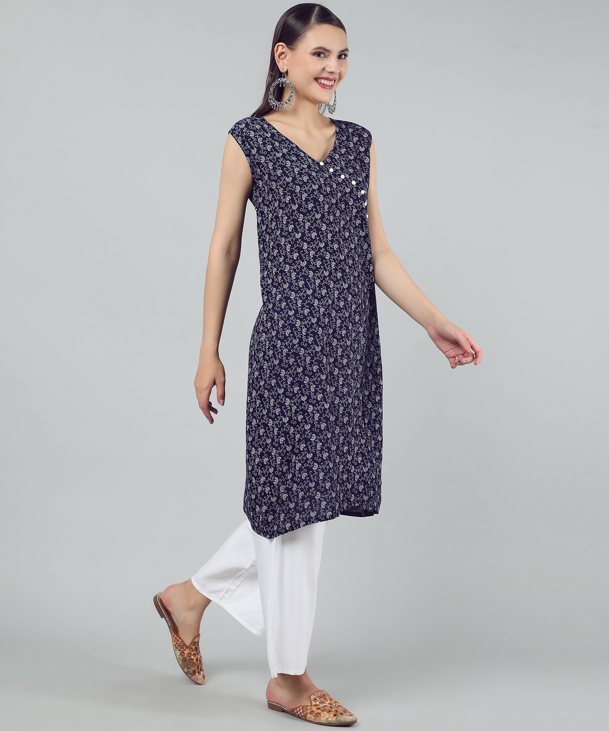 Party Wear Long Flair Gown with Center Slit and Frills. Kurtis