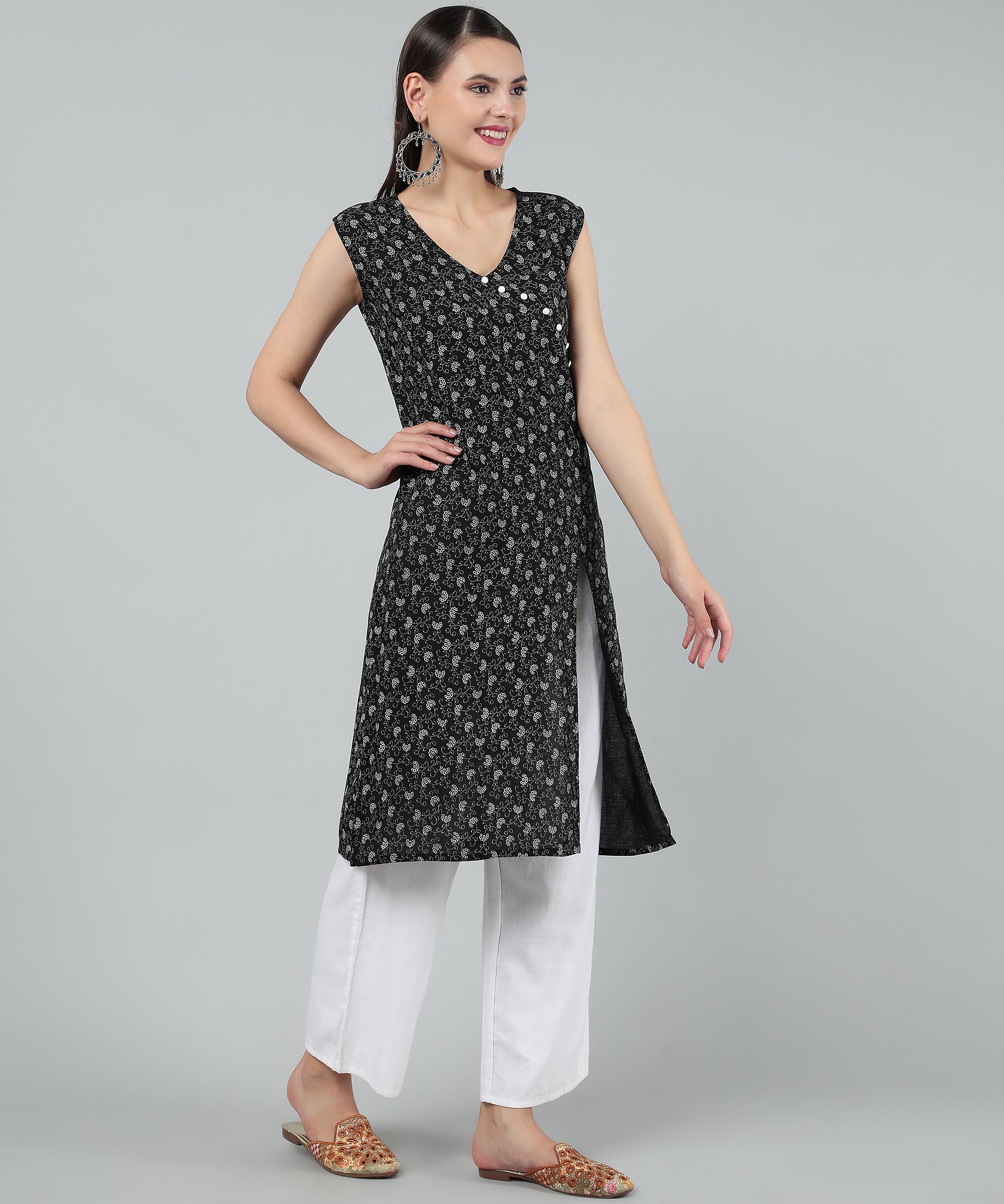 MINC - Buy Embroidered Sleeveless Kurti in Beige Khadi Cotton Online