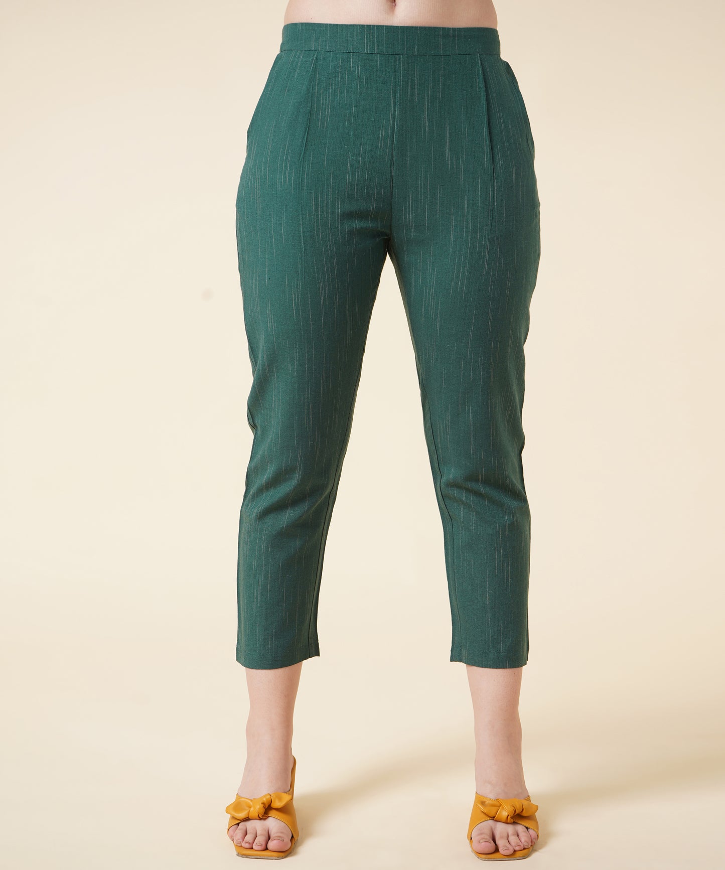 Cotton Kurta Set With Pants Striped Design Pattern, Dark Green