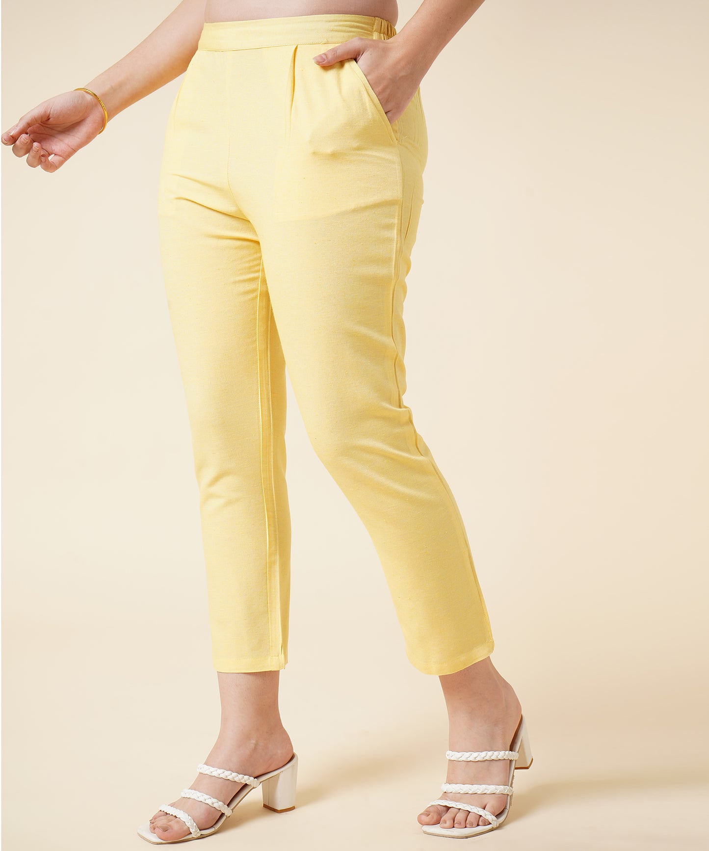 Cotton Kurta Set With Pants Check Design Pattern, Yellow