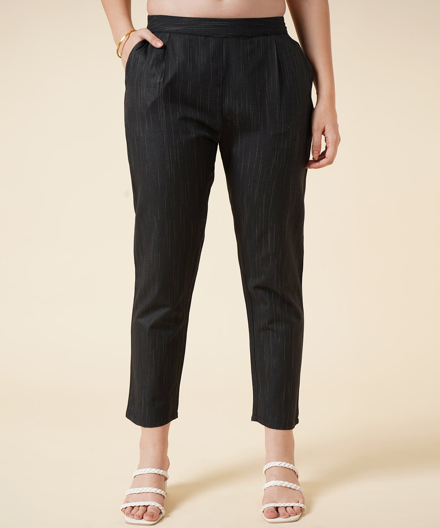 Cotton Kurta Set With Pants Striped Design Pattern,Black