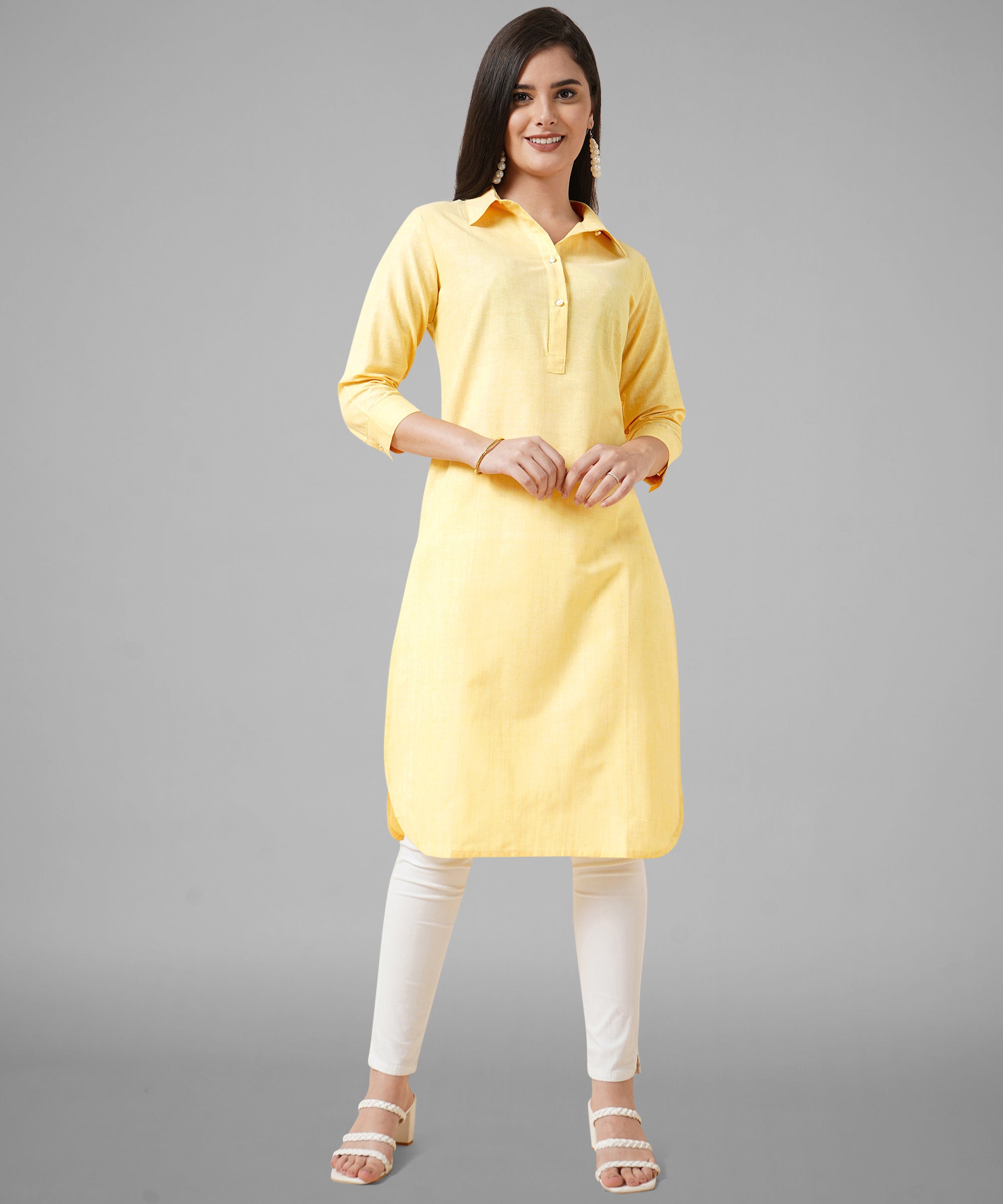 Casual Wear 3/4th Sleeve Rayon Straight Solid Collar Kurti, 140, Wash Care:  Machine wash at Rs 479 in Noida