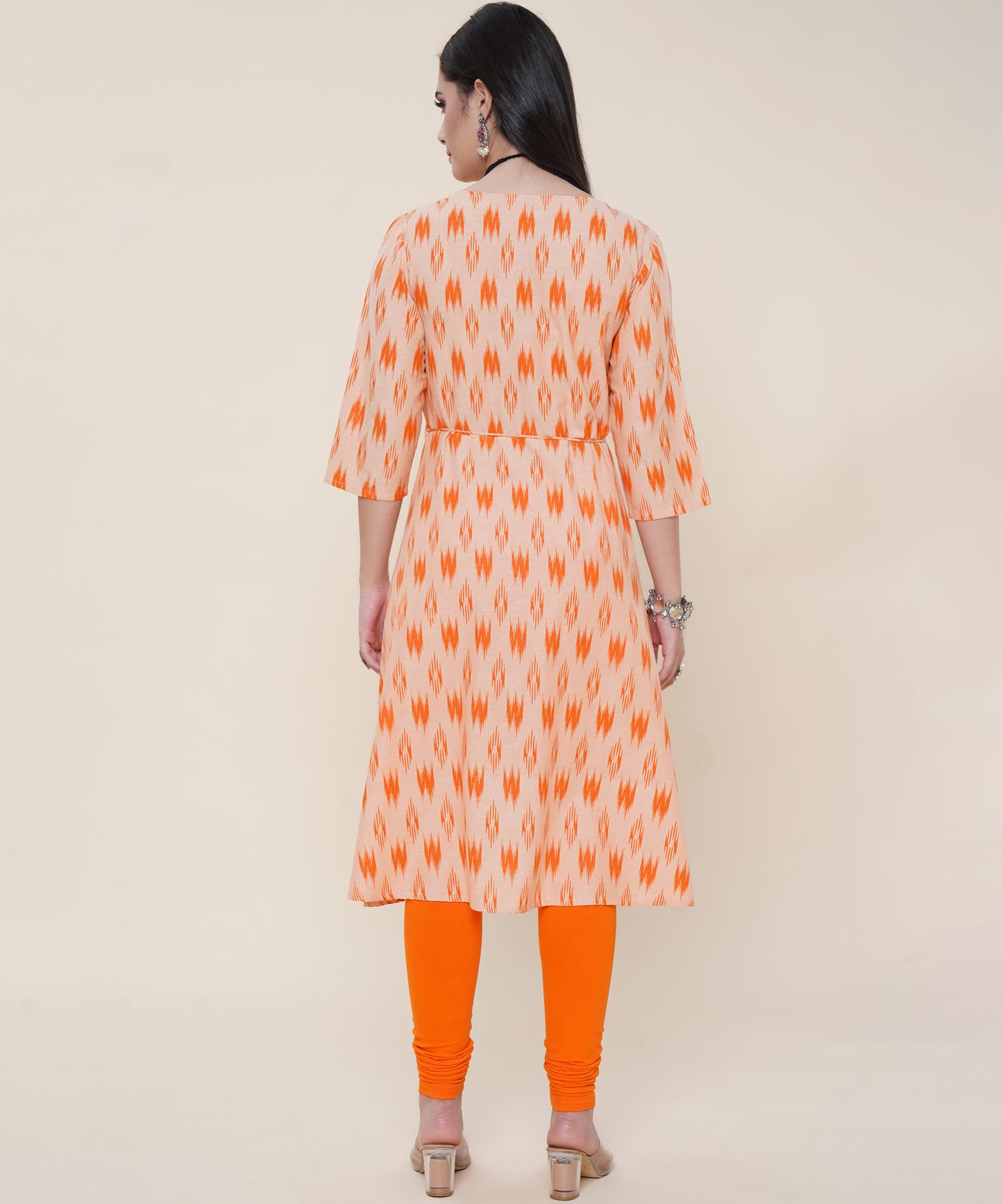 Cotton Printed Angrakha Style Kurta Design , Orange