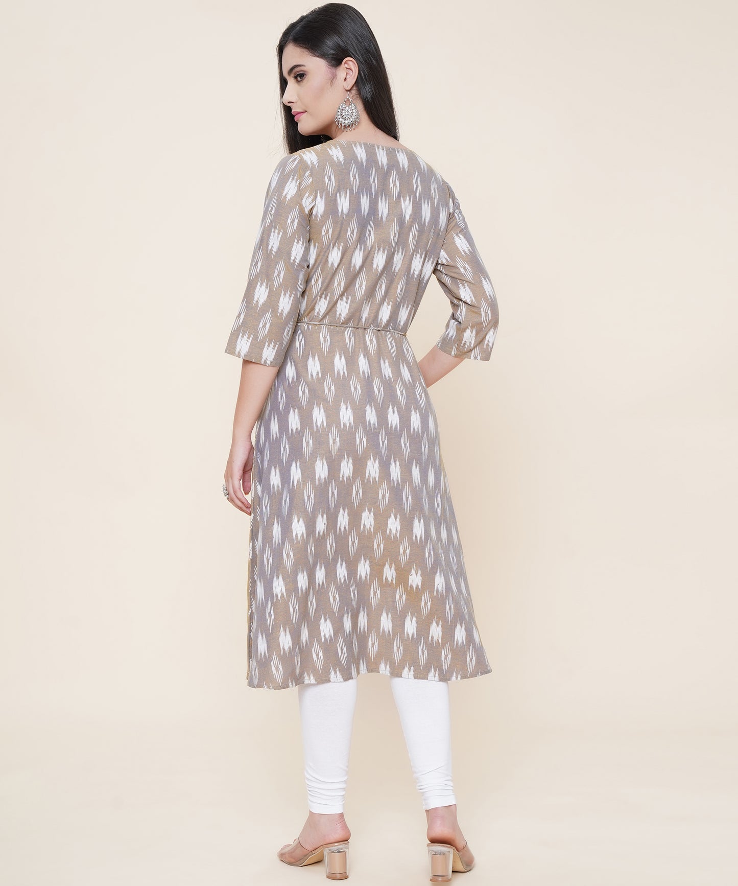 Cotton Printed Angrakha  Style Kurta Design, Grey