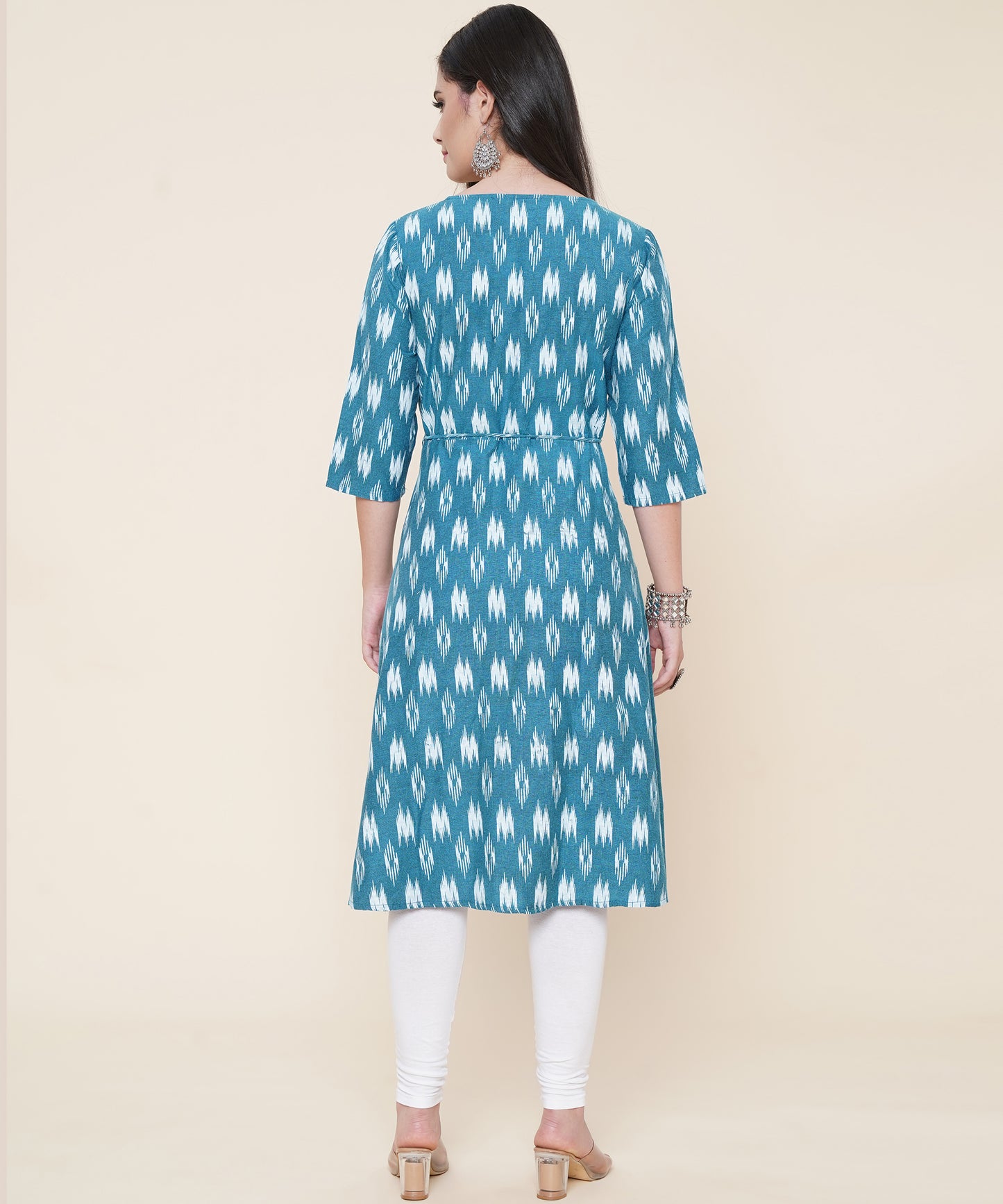 Cotton Printed Angrakha Style Kurta Design, Blue