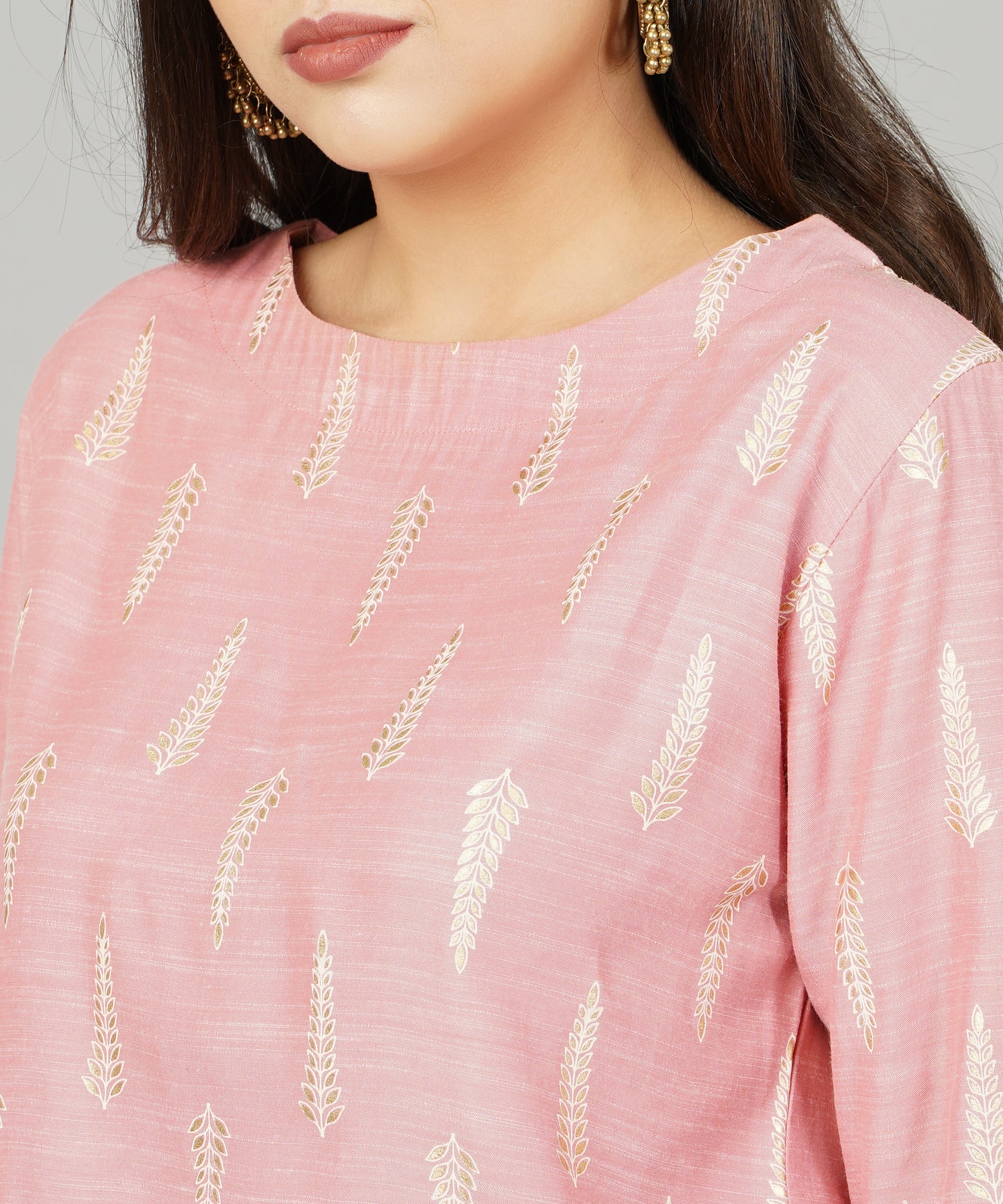 "Anushil Foil Printed Pink Cotton Kurti/Top for Women/Girls - Stylish and Comfortable