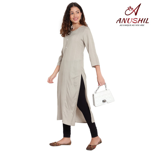 Cotton Rayon Kurta With Self Weaving, Grey A-511