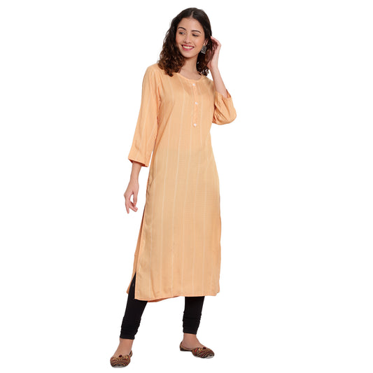 Cotton Rayon Kurta With Self Weaving Design, Orange A-511