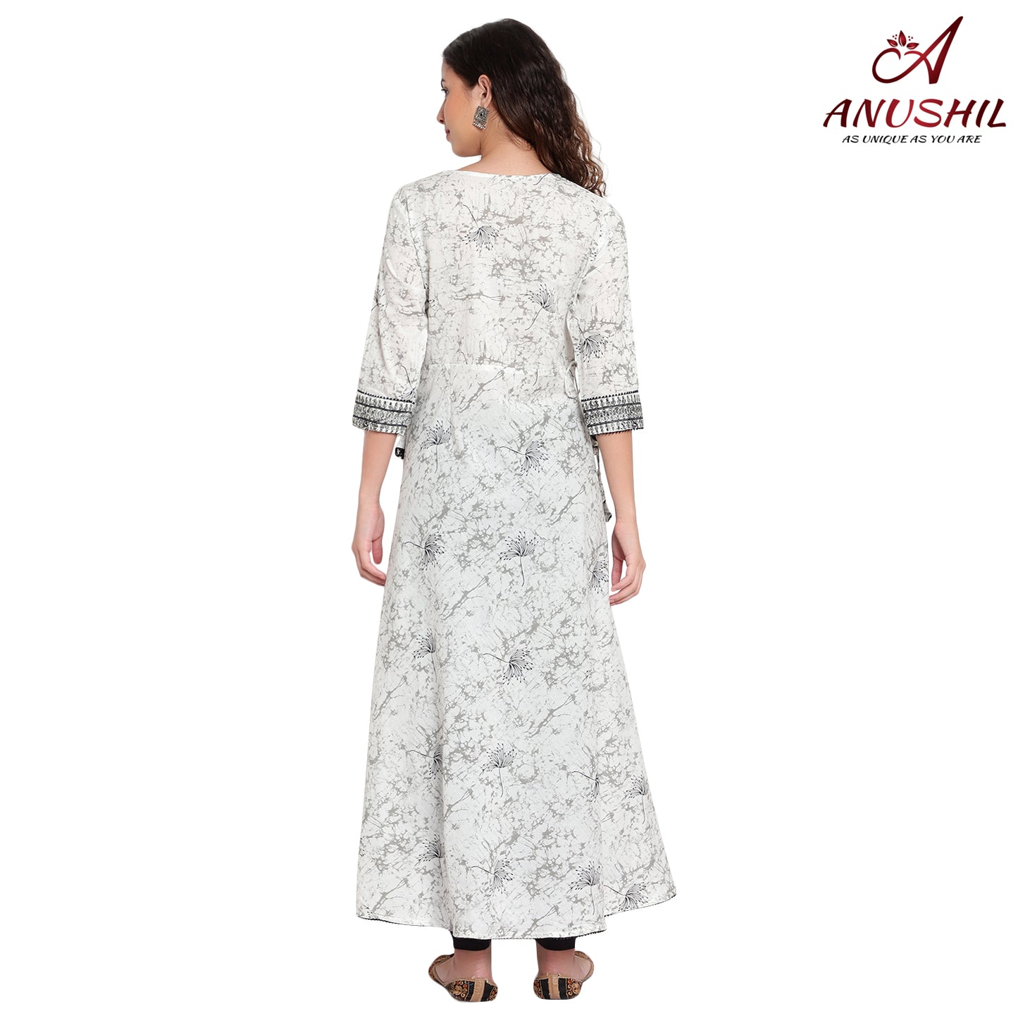 Cotton Kurti Anarkali Style With Embroidery, White A-502