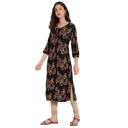 Gold Printed Kurta, Black A-510
