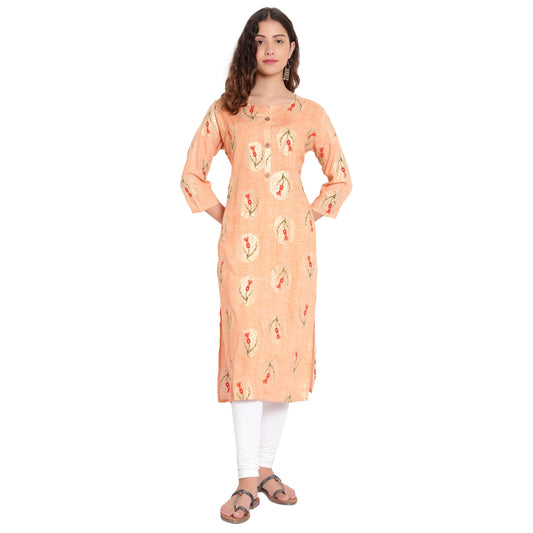 Cotton Rayon Printed Kurta, Orange A-505