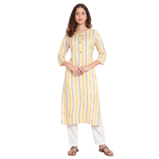 Cotton Rayon Striped Design Kurta, Yellow A-508