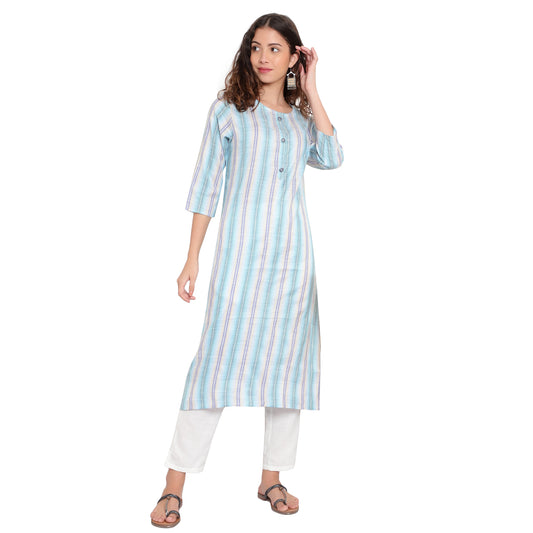 Kurta With Stripes Pattern, Blue A-508