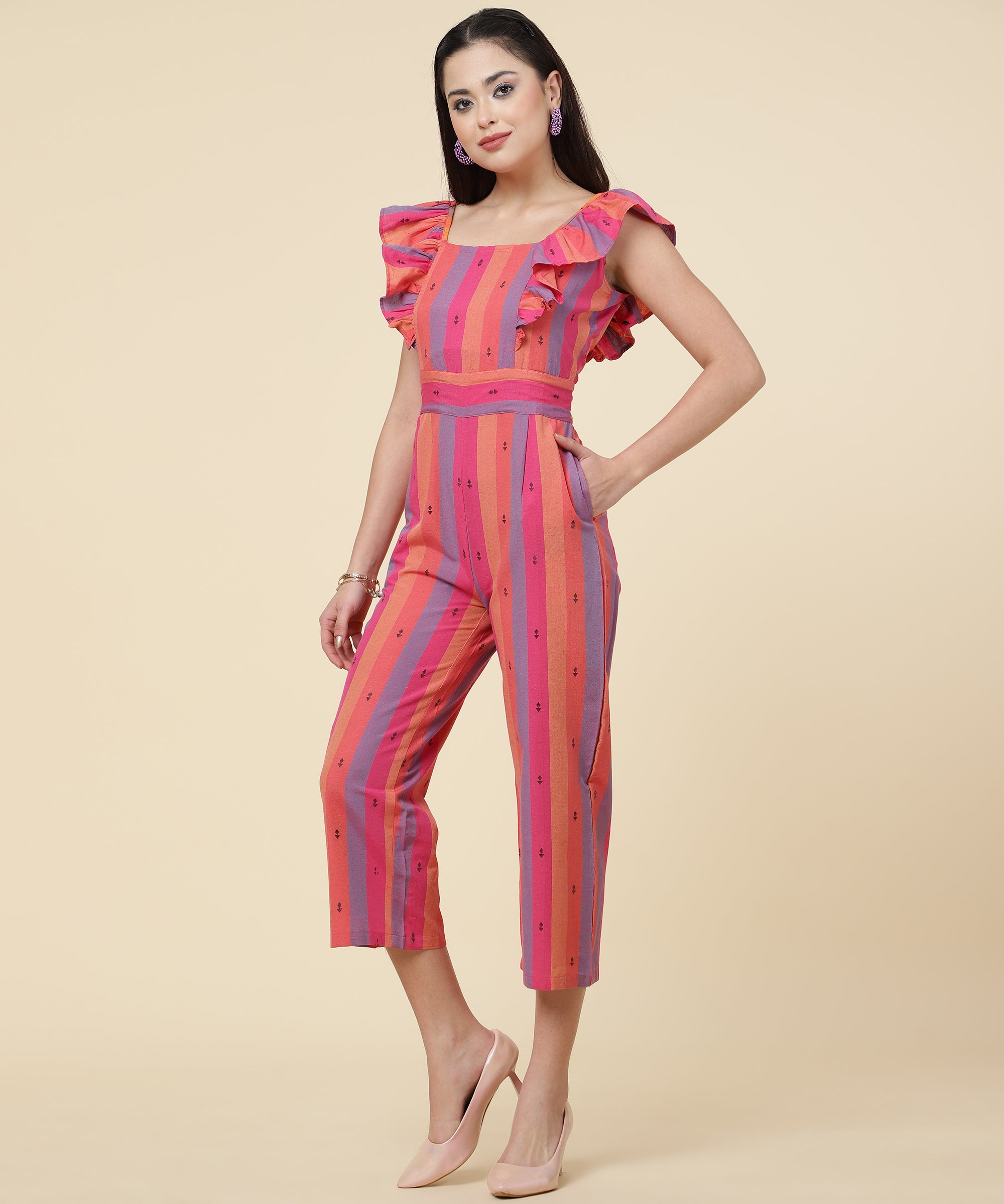 Striped cotton cheap jumpsuit womens