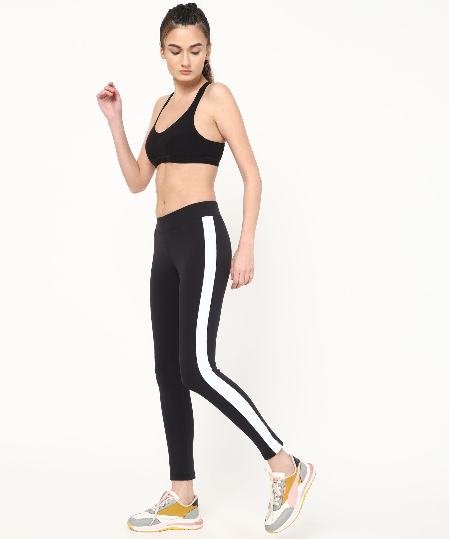 Ultimate Stretchable Jeggings with Stripe Design-Super-High Waisted Jeggings Yogapants Ankle Length(Black)