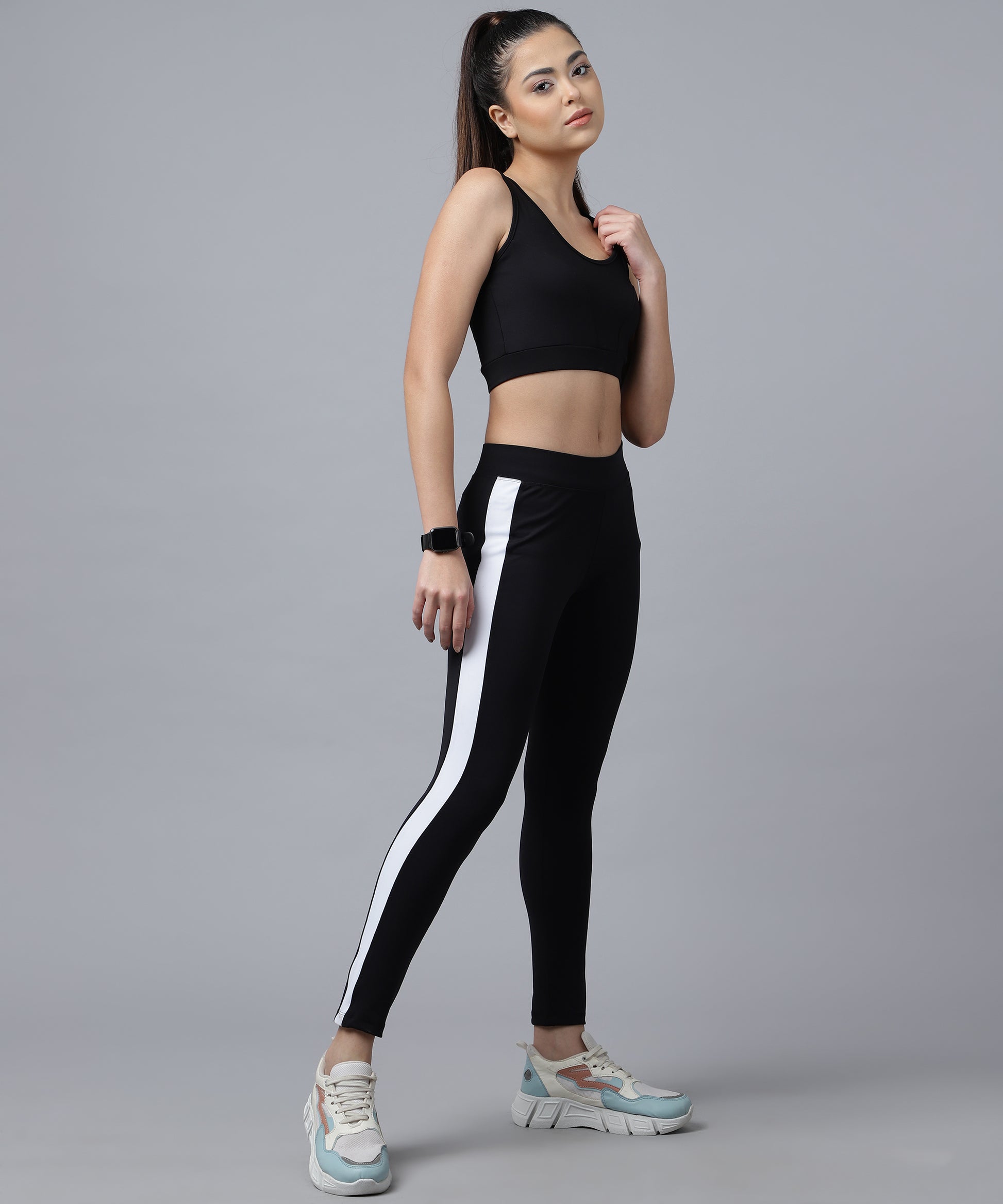 Ultimate Stretchable Jeggings with Stripe Design-Super-High Waisted Jeggings  Yogapants Ankle Length (Black) – Anushil
