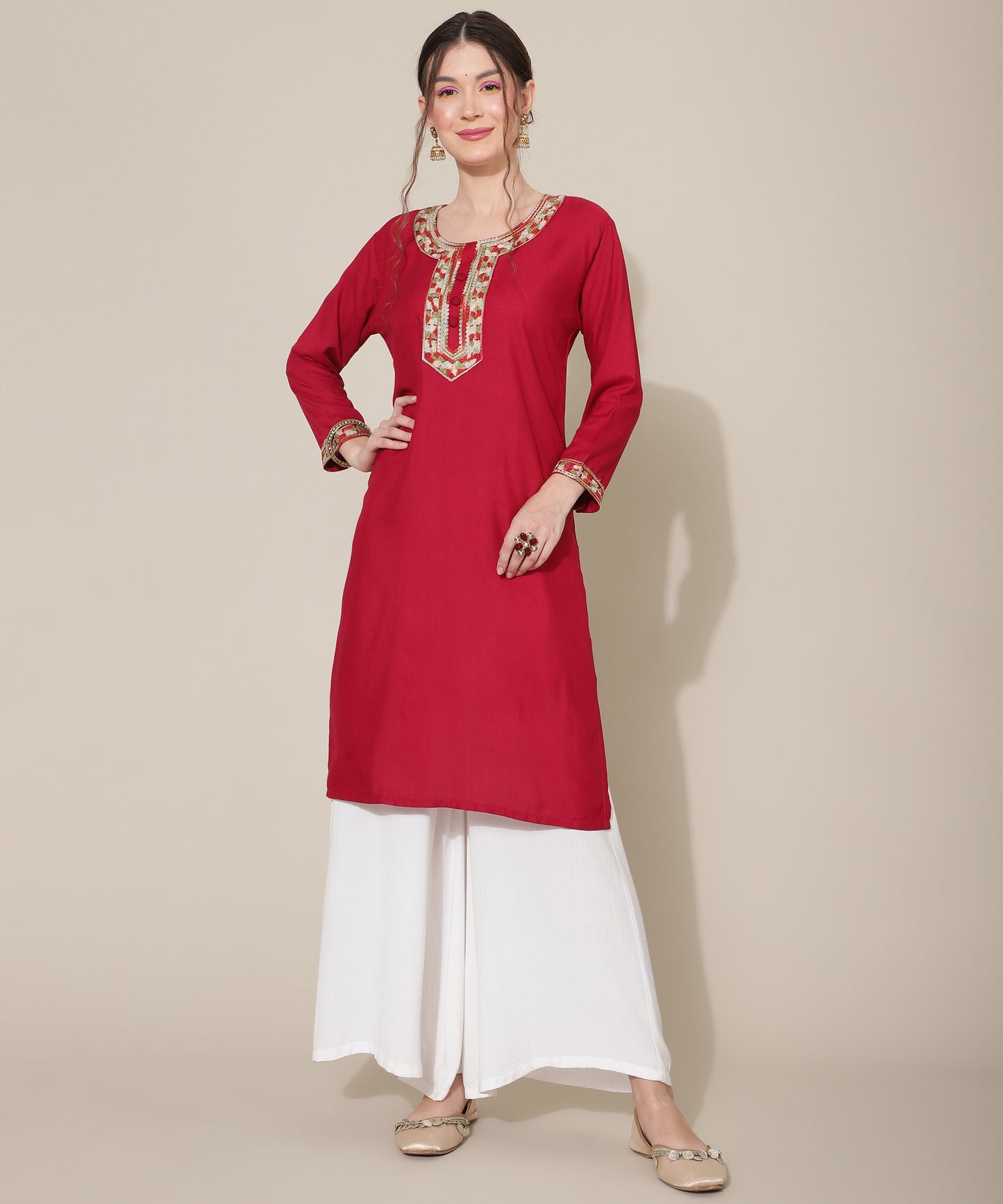 Stunning Embroidered Kurtas: Elevate Your Style with Exquisite Designs(Maroon)